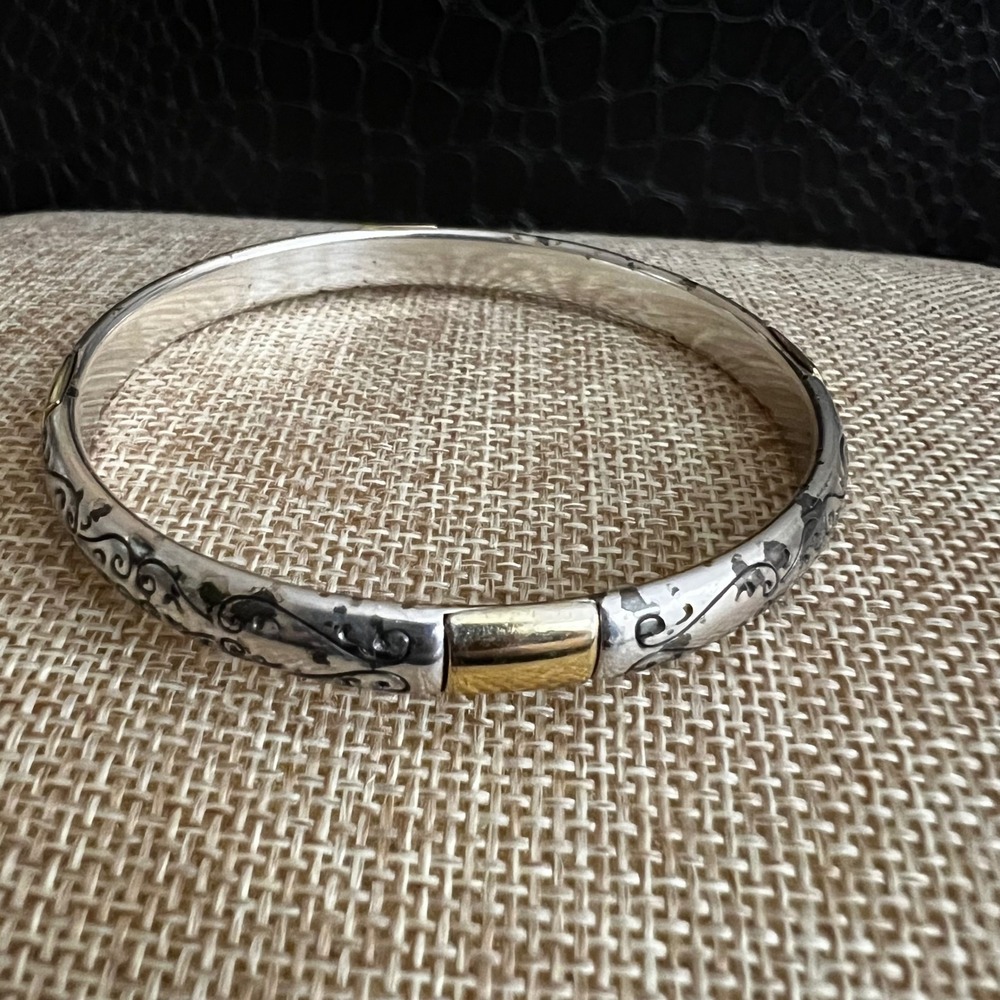 Brighton Silver Gold Tone Etched Scroll Bangle Bracelet 8 Cottagecore